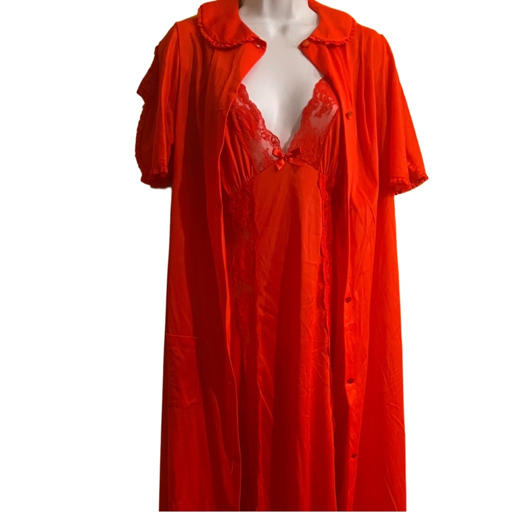 Cherry Red 1970s/80s Nancy King Peignoir and Slip Set